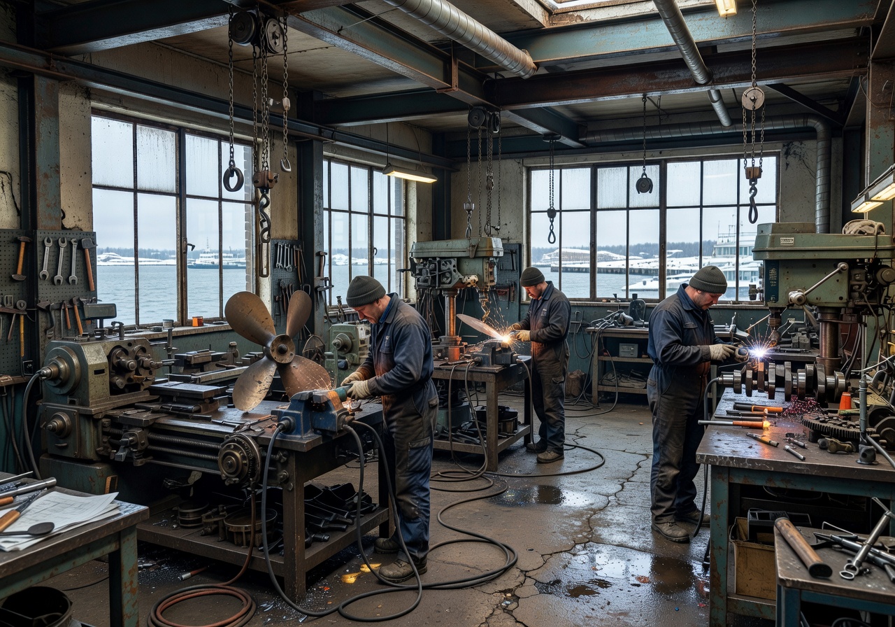 Helsinki marine engineering workshop with industrial tools